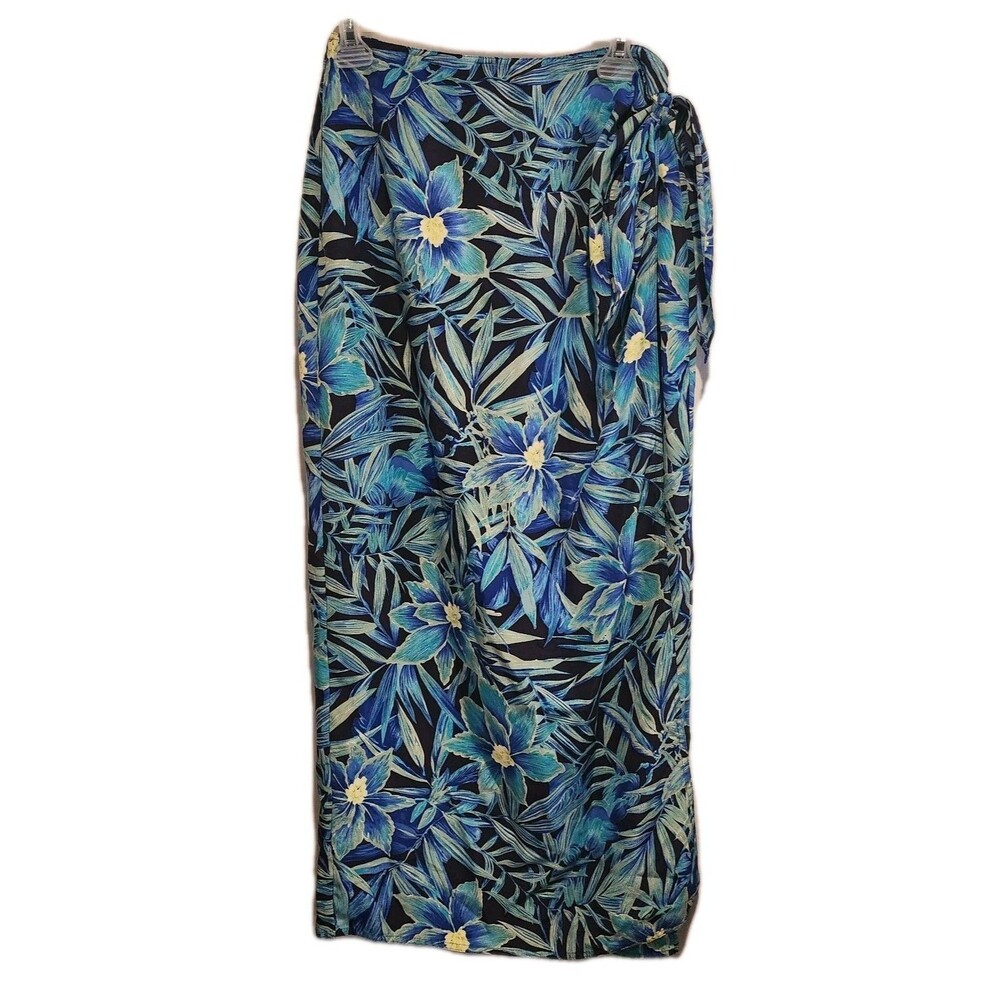 Embassy Row Pure Silk Sarong Blue Green Floral Resort Swim Cover Size 4